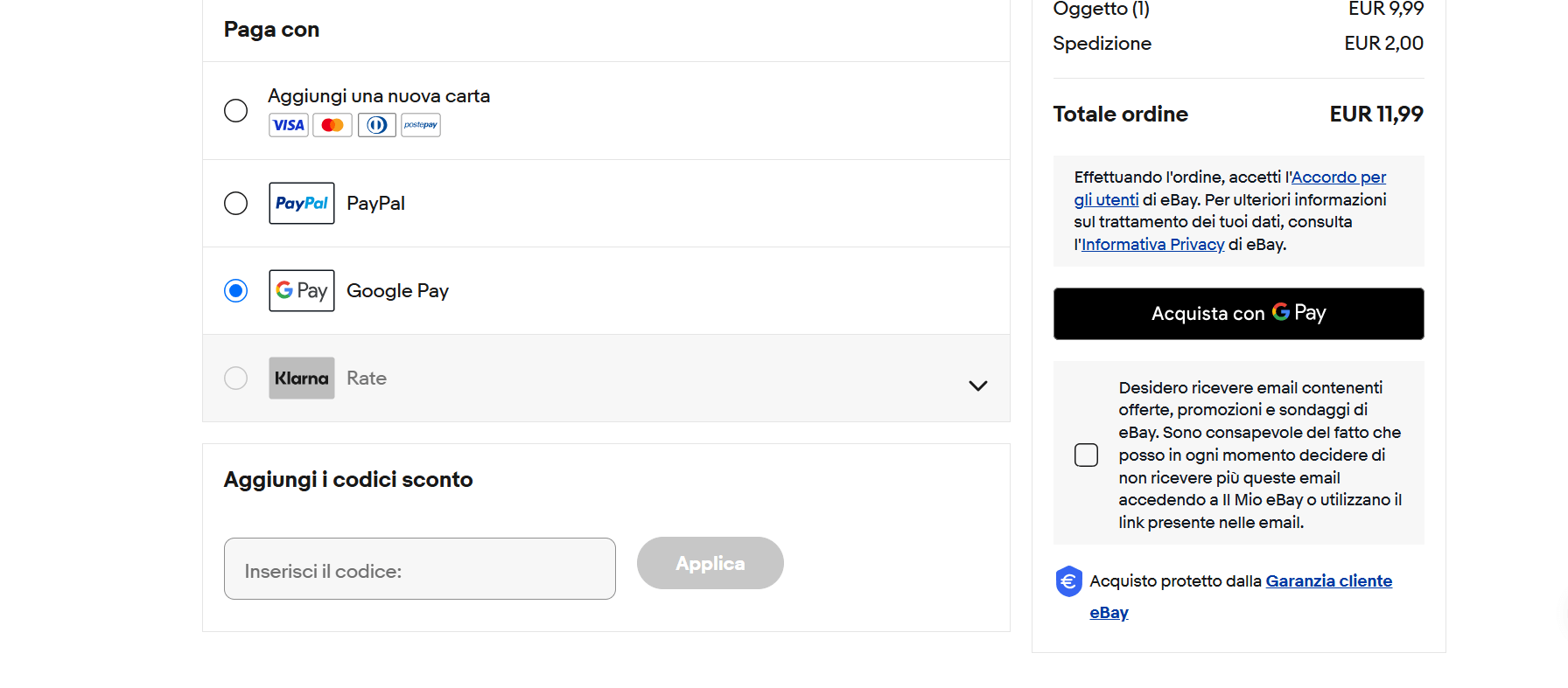 dove inserire il coupon ebay