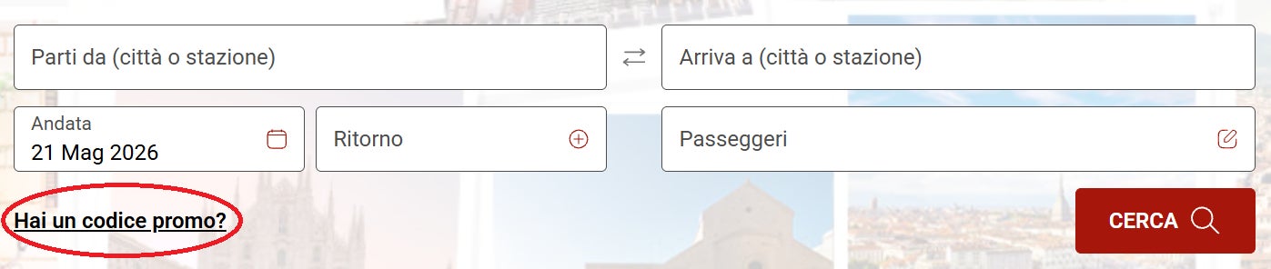puoi incollare il codice sconto italo anche nella prima ricerca