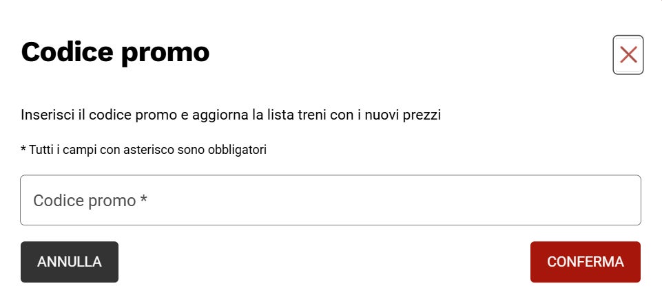 dove incollare il codice promo italo