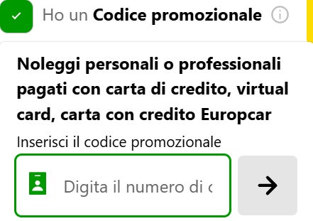 inserire un codice sconto europcar